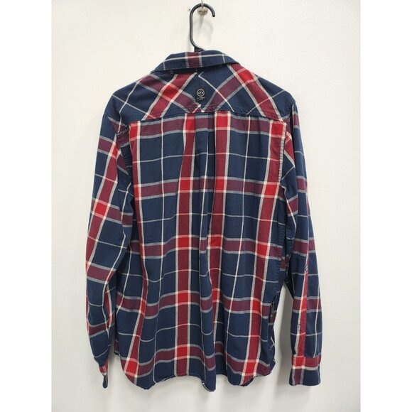 Wrangler ATG Mens Flannel Shirt Size Large Navy Red Plaid Button Up Long Sleeve - Picture 7 of 7